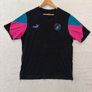 PUMA Shirt Mens Large Manchester City Soccer FC Club Colorful Casual Fan Gameday